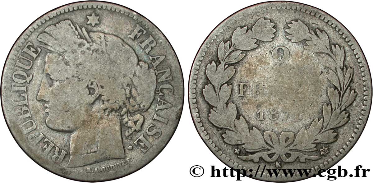 2 francs Cérès, sans légende 1870 Bordeaux F.264/3 VG8 
