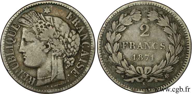 2 francs Cérès, sans légende 1871 Bordeaux F.264/4 TB35 
