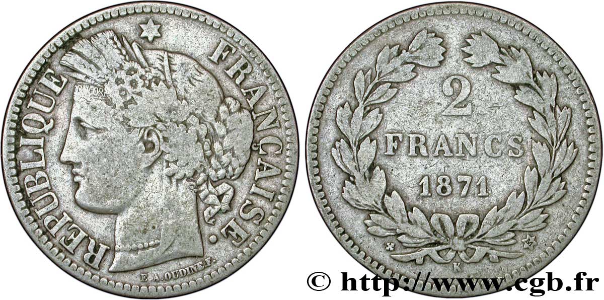 2 francs Cérès, sans légende 1871 Bordeaux F.264/4 TB20 