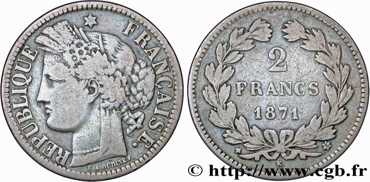 2 francs Cérès, sans légende 1871 Bordeaux F.264/4 TB15 