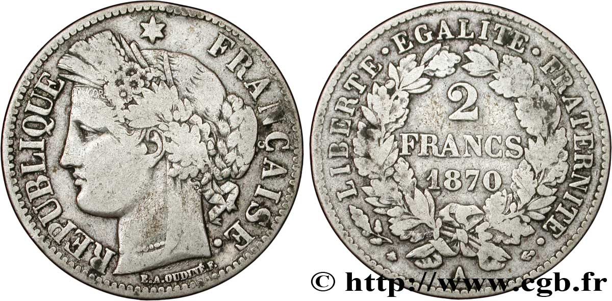 2 francs Cérès, avec légende 1870 Paris F.265/1 VF20 