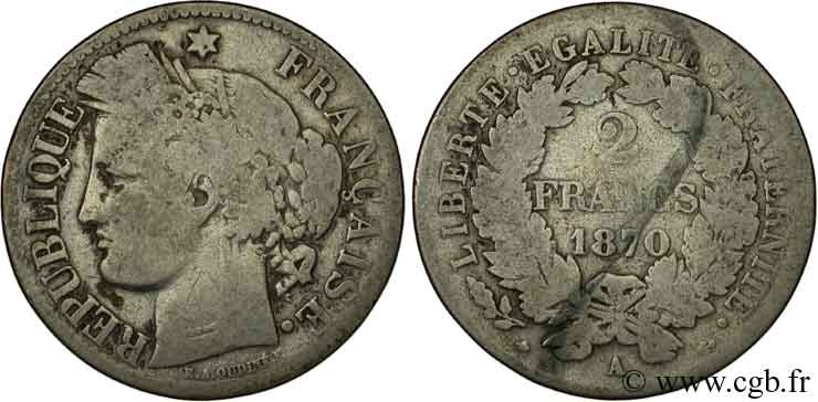 2 francs Cérès, avec légende 1870 Paris F.265/1 B8 
