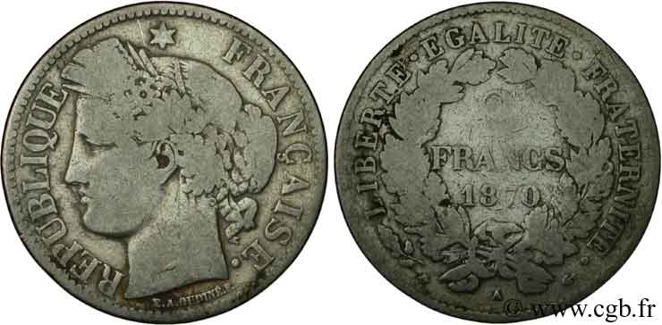 2 francs Cérès, avec légende 1870 Paris F.265/2 B8 