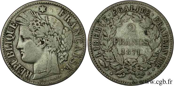 2 francs Cérès, avec légende 1871 Paris F.265/3 B12 