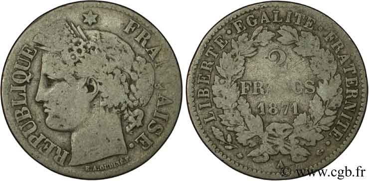 2 francs Cérès, avec légende 1871 Paris F.265/3 B10 