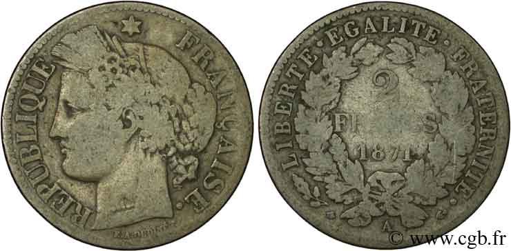 2 francs Cérès, avec légende 1871 Paris F.265/3 B8 
