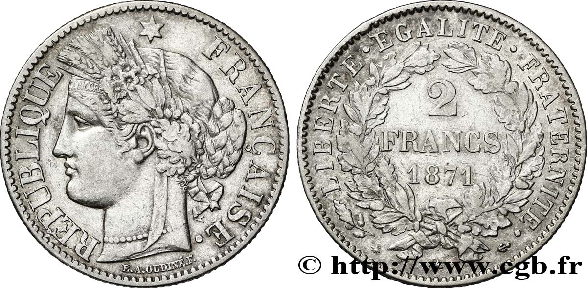 2 francs Cérès, avec légende 1871 Paris F.265/5 AU53 
