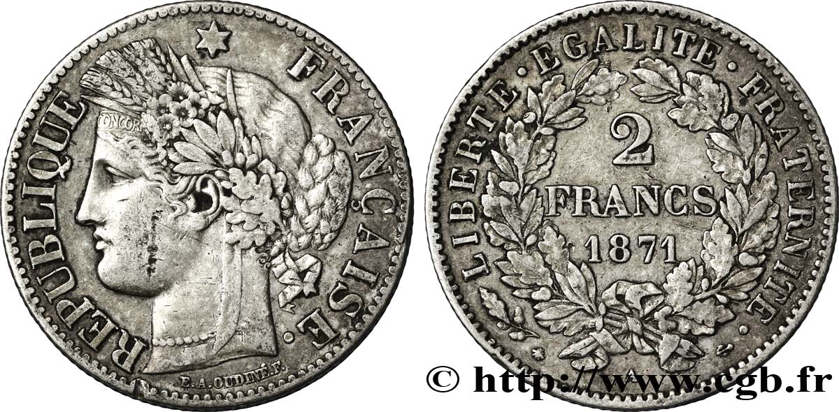 2 francs Cérès, avec légende 1871 Paris F.265/5 XF45 