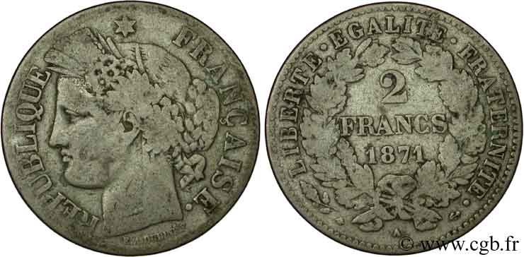 2 francs Cérès, avec légende 1871 Paris F.265/5 B12 