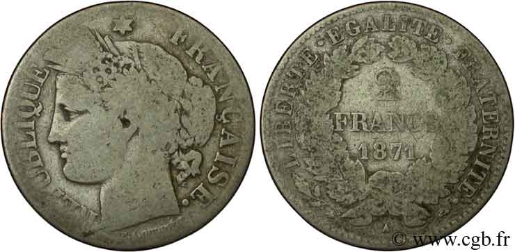 2 francs Cérès, avec légende 1871 Paris F.265/5 B8 