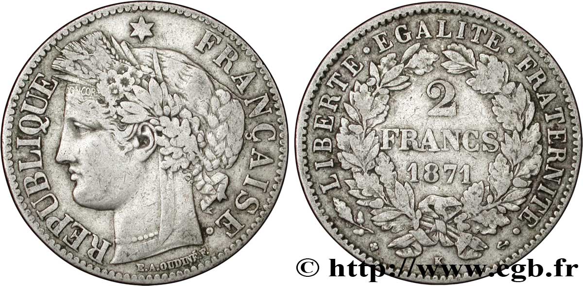 2 francs Cérès, avec légende 1871 Bordeaux F.265/7 TTB45 
