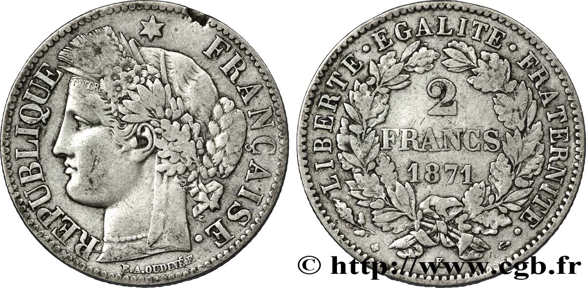 2 francs Cérès, avec légende 1871 Bordeaux F.265/7 TTB45 