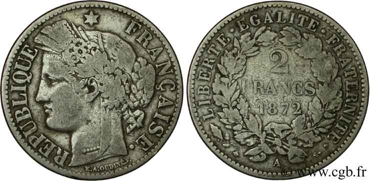 2 francs Cérès, avec légende 1872 Paris F.265/8 MB15 