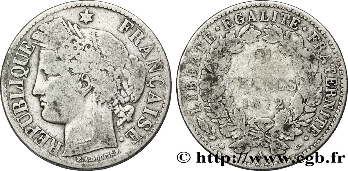 2 francs Cérès, avec légende 1872 Paris F.265/8 F12 