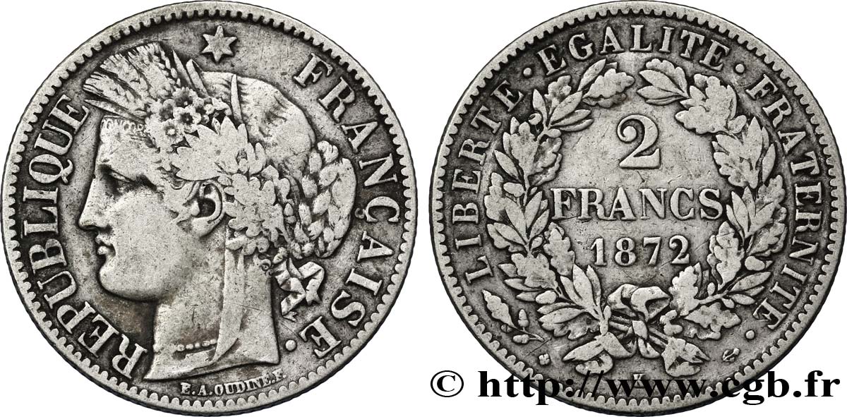 2 francs Cérès, avec légende 1872 Bordeaux F.265/9 TTB40 