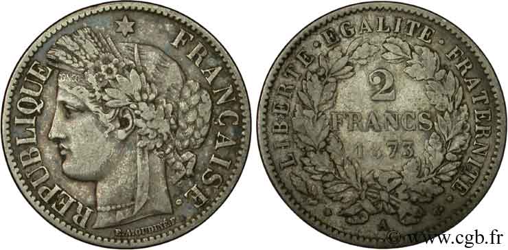 2 francs Cérès, avec légende 1873 Paris F.265/10 BB45 