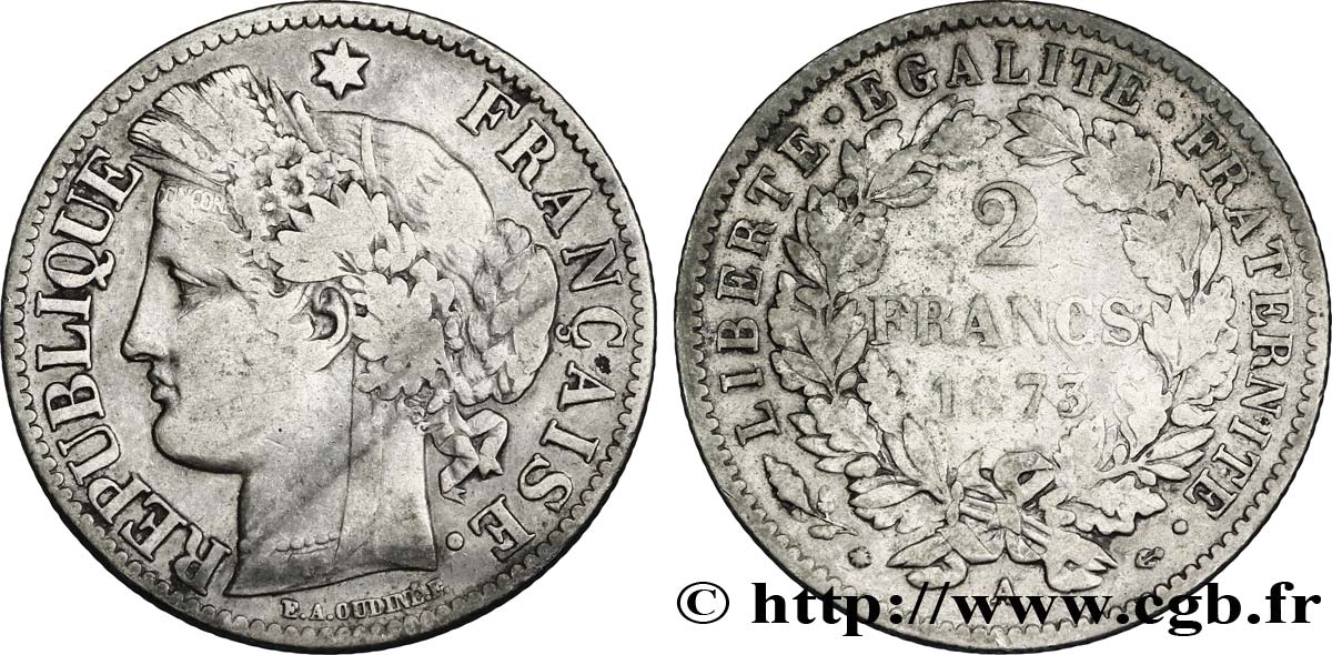 2 francs Cérès, avec légende 1873 Paris F.265/10 TB30 