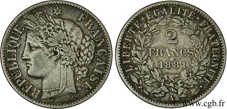 2 francs Cérès, avec légende 1881 Paris F.265/12 MBC48 
