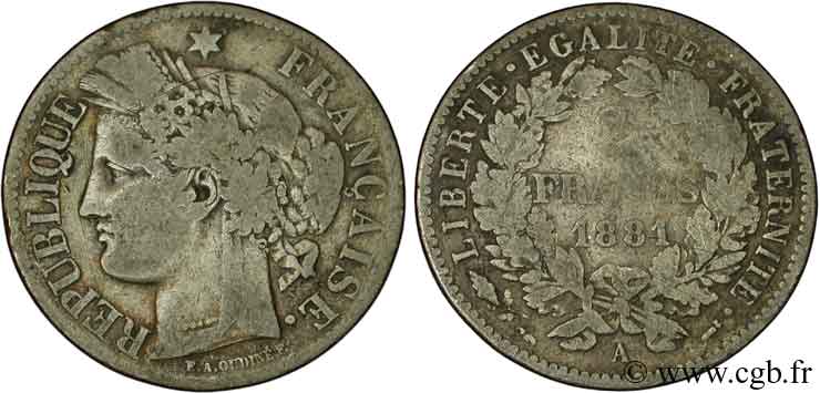 2 francs Cérès, avec légende 1881 Paris F.265/12 B8 