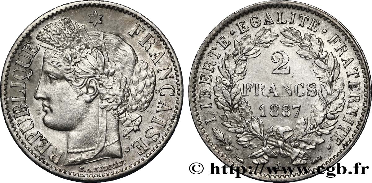 2 francs Cérès, avec légende 1887 Paris F.265/13 VZ60 
