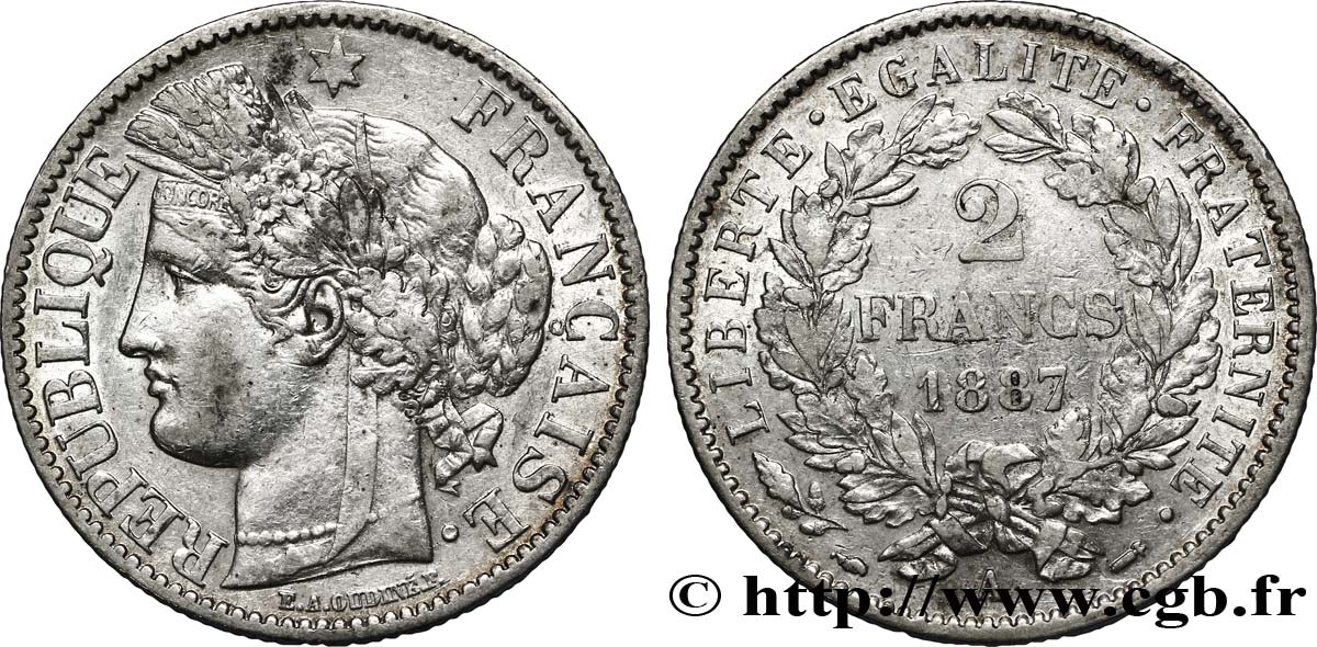 2 francs Cérès, avec légende 1887 Paris F.265/13 XF48 
