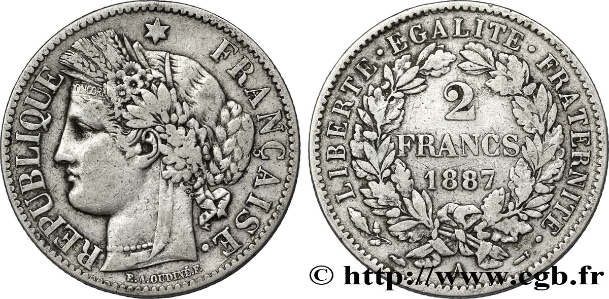 2 francs Cérès, avec légende 1887 Paris F.265/13 TTB40 
