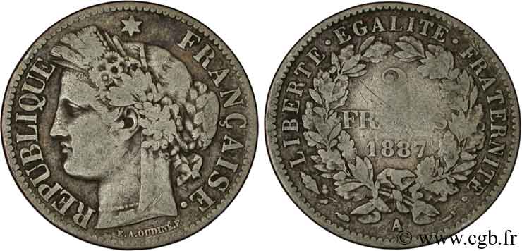 2 francs Cérès, avec légende 1887 Paris F.265/13 B12 