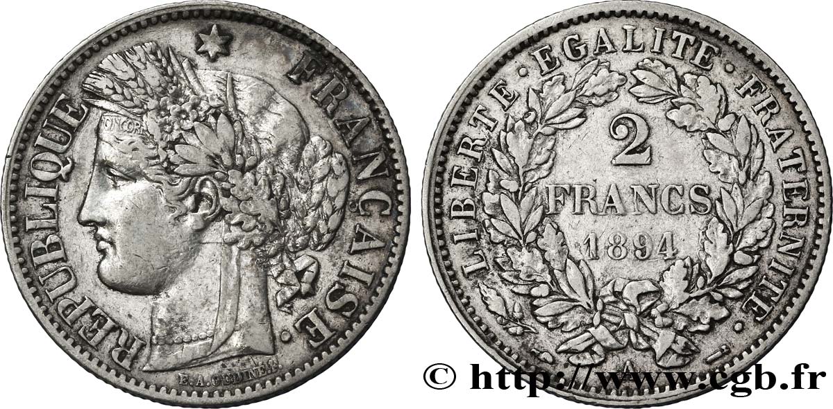 2 francs Cérès, avec légende 1894 Paris F.265/16 SS45 