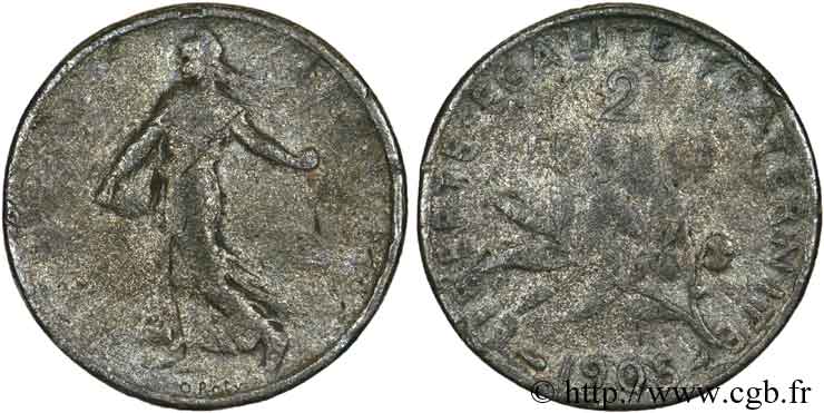 Faux de 2 francs Semeuse 1905  F.266/9 var. VG8 