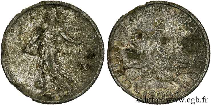 Faux de 2 francs Semeuse 1908  F.266/10 var. MC4 