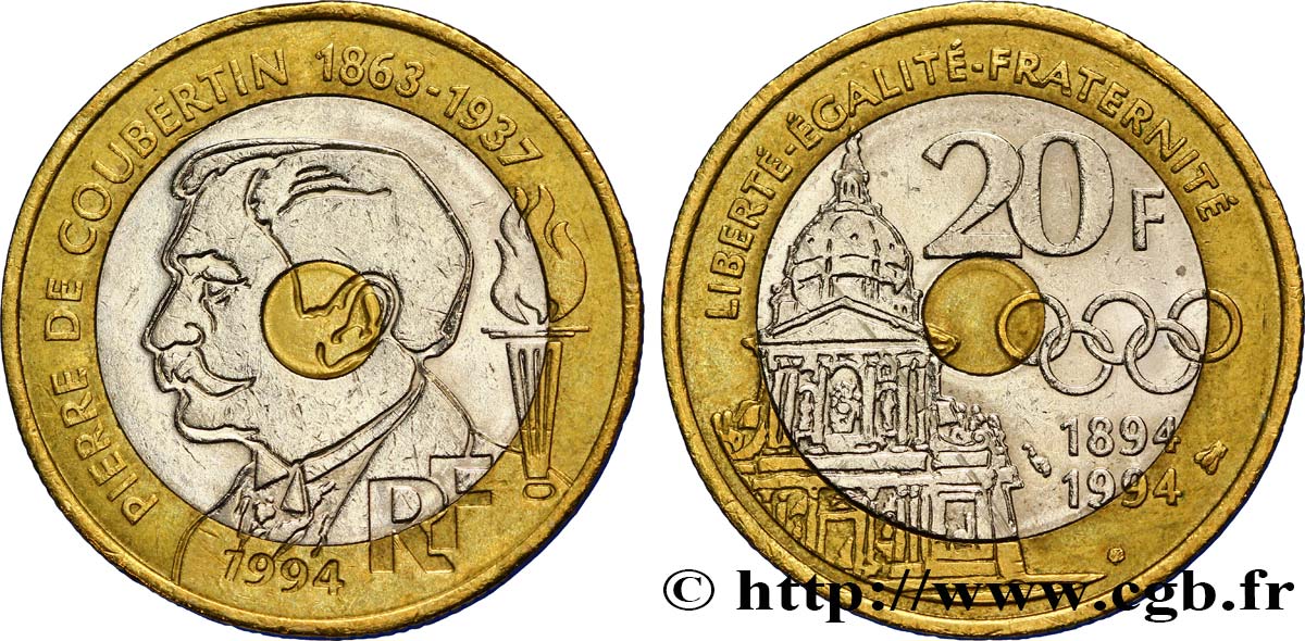 20 francs Pierre de Coubertin 1994 Pessac F.405/2 AU53 