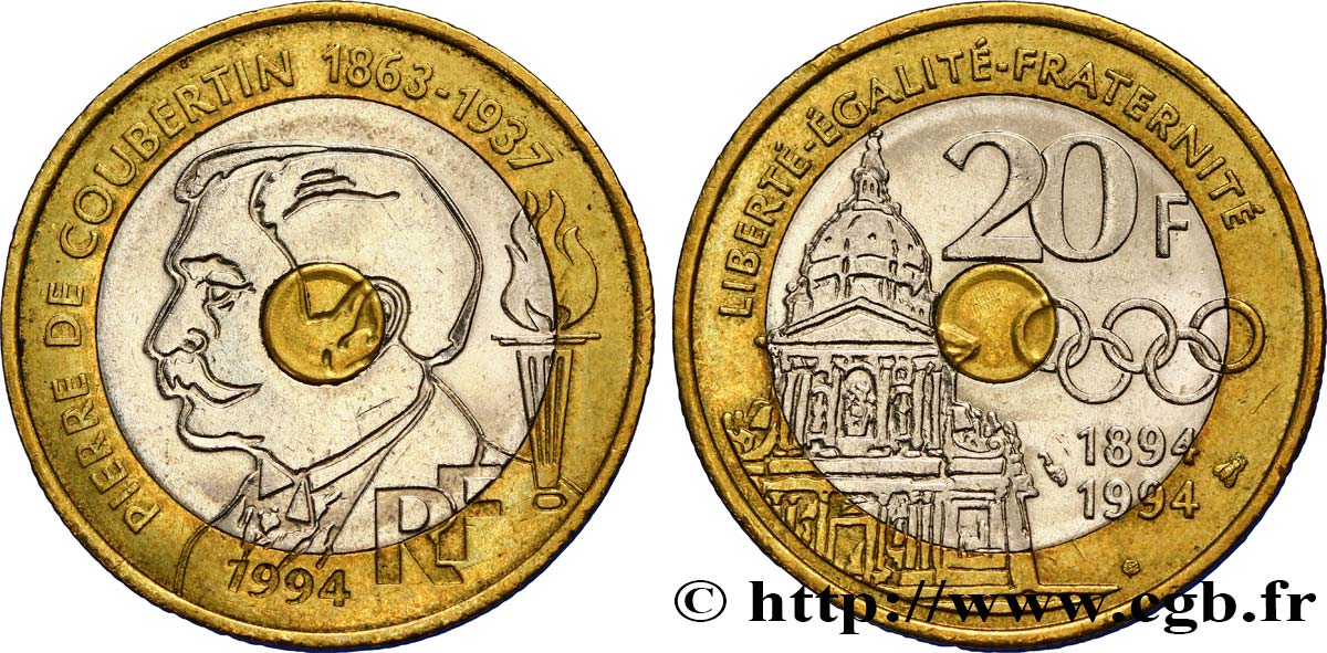20 francs Pierre de Coubertin 1994 Pessac F.405/2 SPL55 