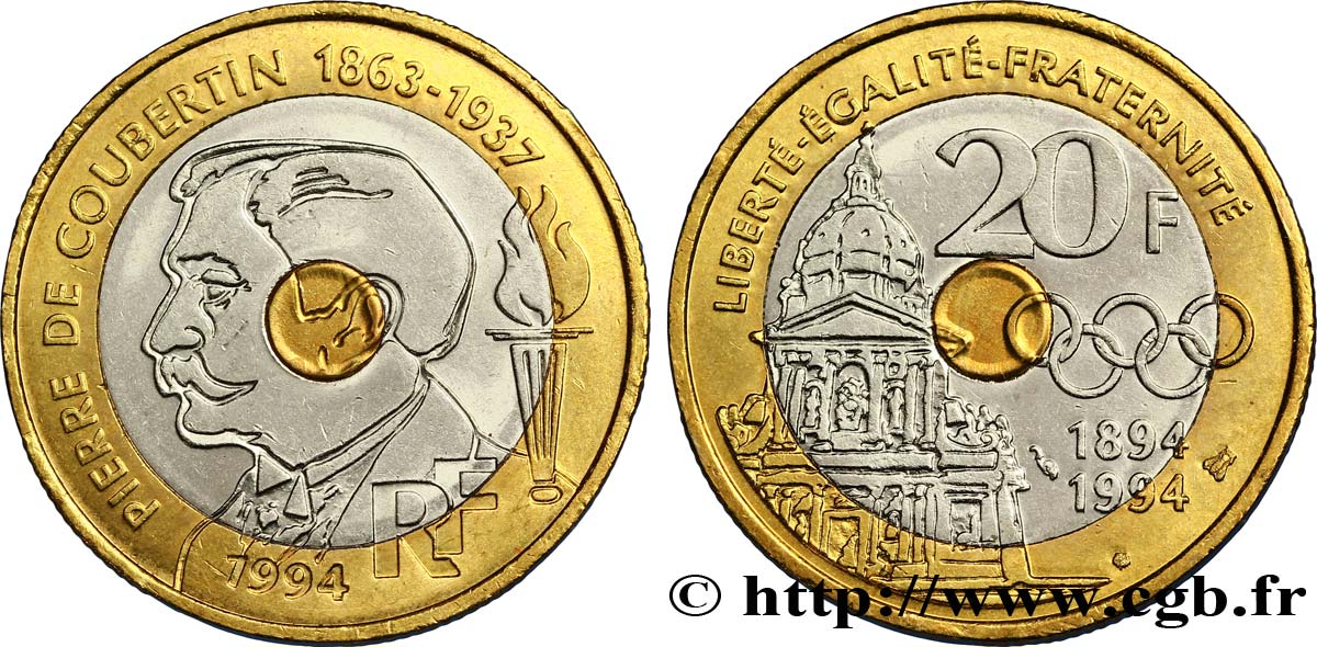 20 francs Pierre de Coubertin 1994 Pessac F.405/2 SPL62 
