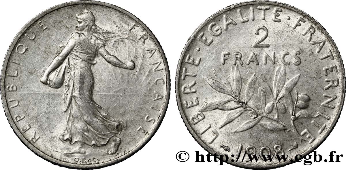 2 francs Semeuse 1908  F.266/10 MBC45 