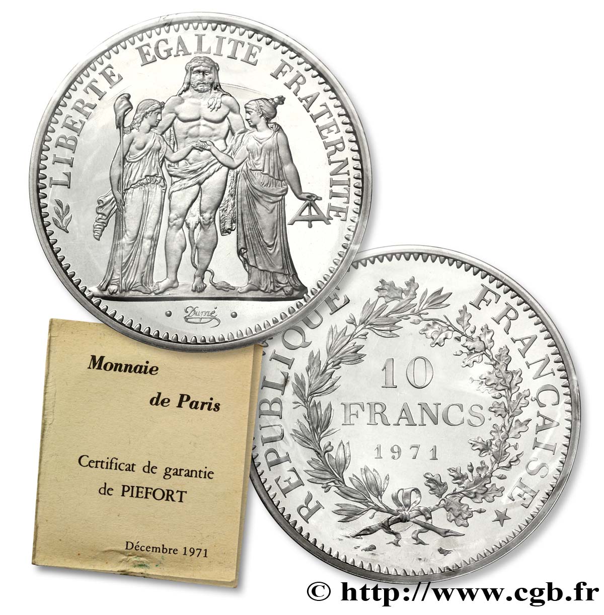 Piéfort argent de 10 francs Hercule 1971  F.364/10 P FDC70 