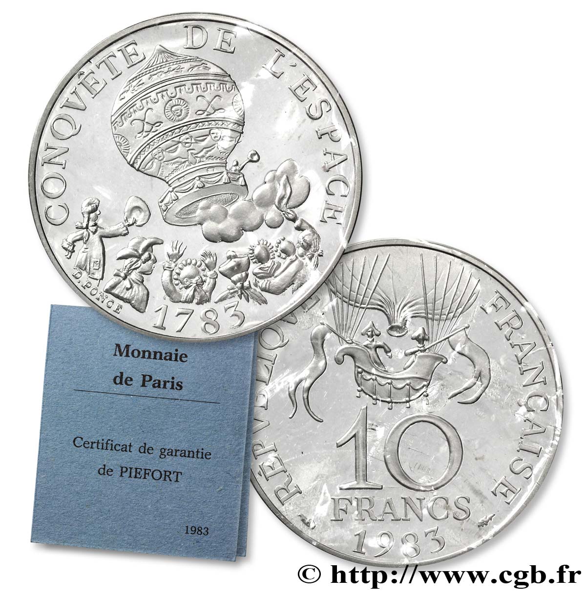 Piéfort argent de 10 francs Conquête de l’Espace 1983 Pessac F.367/2P FDC 