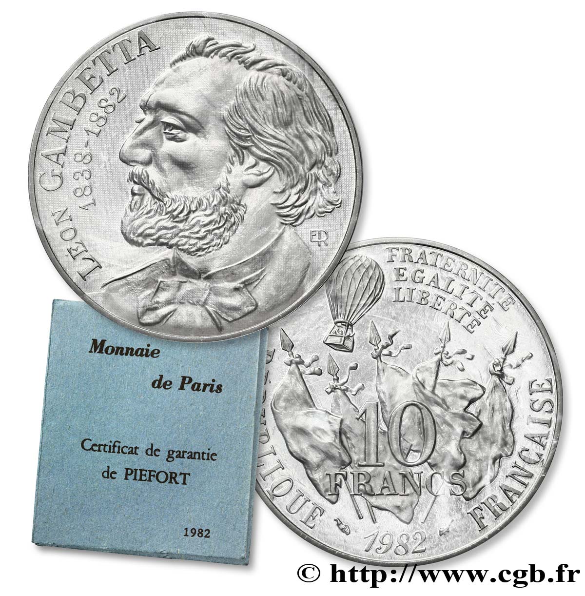 Piéfort argent de 10 francs Gambetta 1982 Pessac F.366/2P ST 