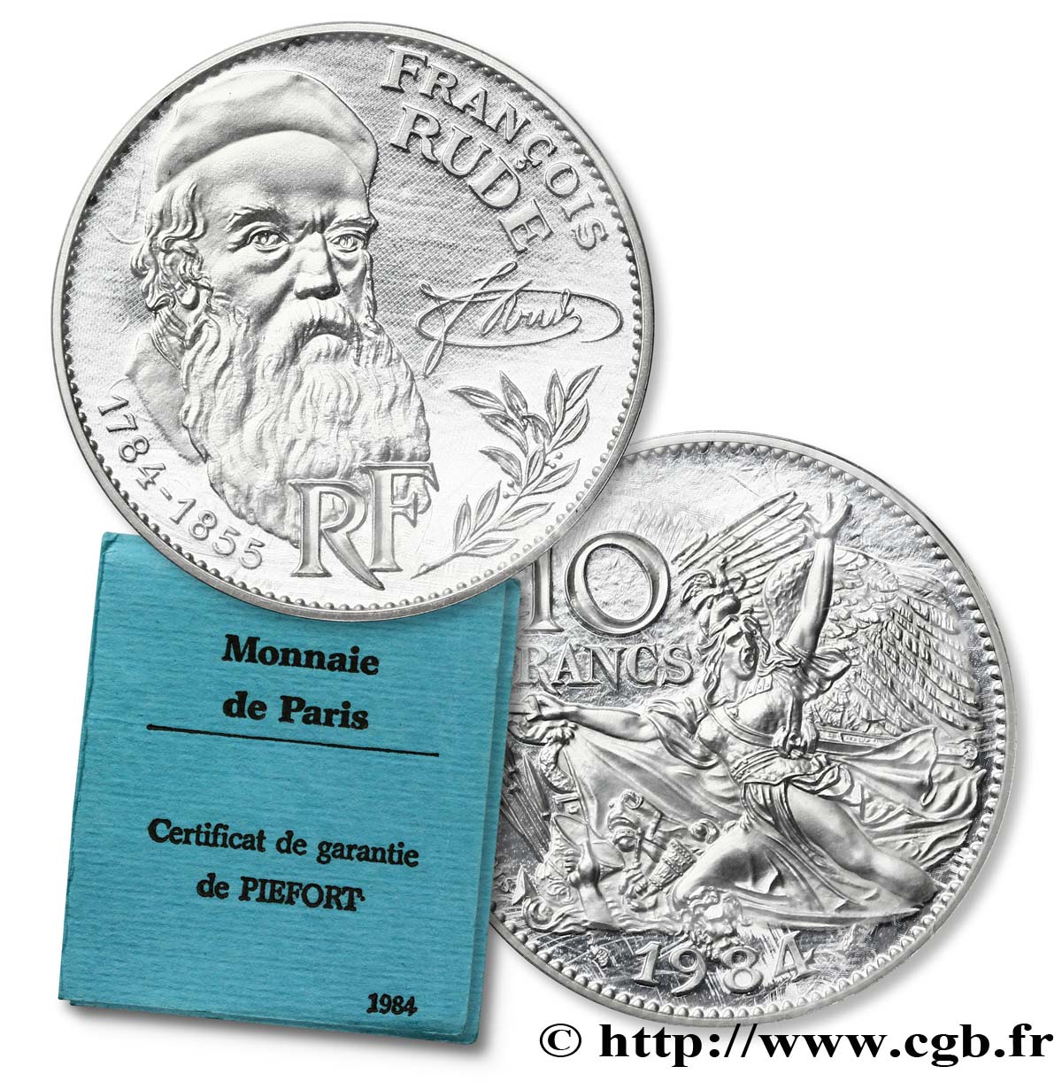 Piéfort argent de 10 francs François Rude 1984 Pessac F.369/2P MS 