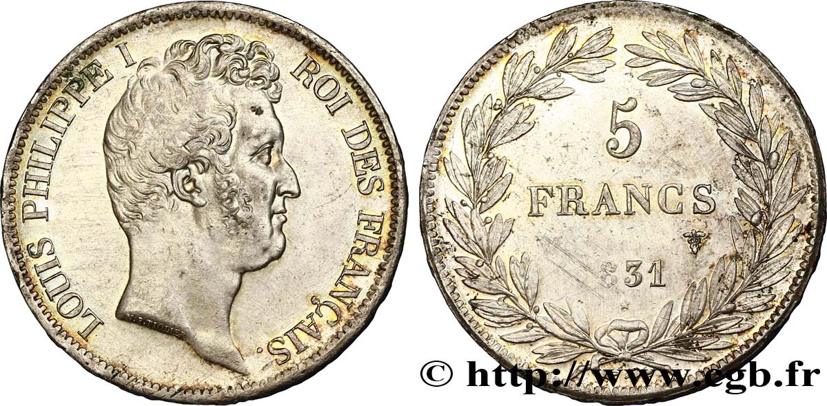 5 francs type Tiolier avec le I, tranche en relief 1831 Lille F.316/4 SS52 