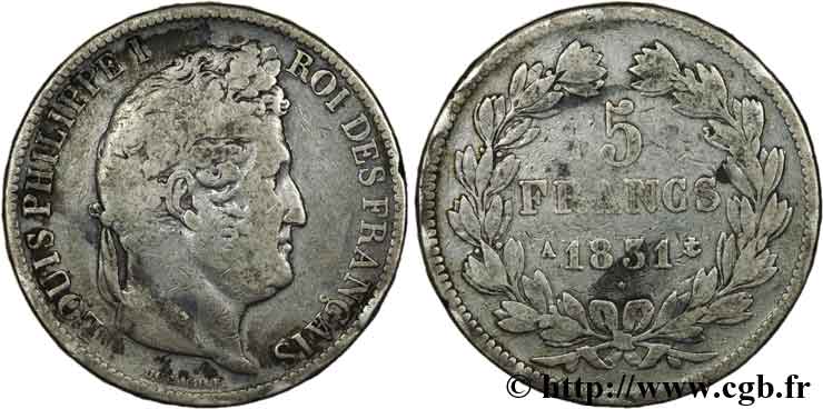 5 francs Ier type Domard, tranche en relief 1831 Paris F.320/1 F18 