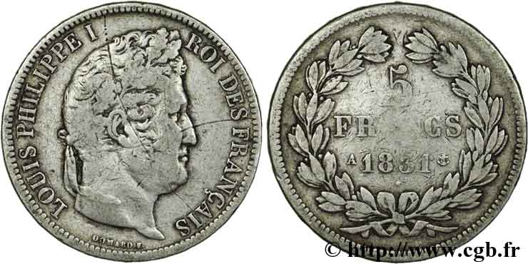 5 francs Ier type Domard, tranche en relief 1831 Paris F.320/1 S15 