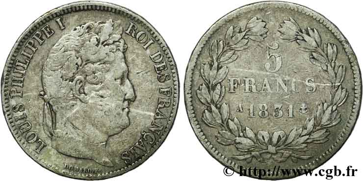 5 francs Ier type Domard, tranche en relief 1831 Paris F.320/1 MB25 