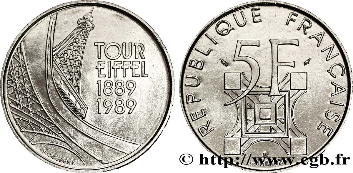 5 francs Tour Eiffel 1989  F.342/2 SUP62 