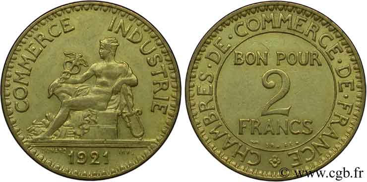 2 francs Chambres de Commerce 1921  F.267/3 AU53 
