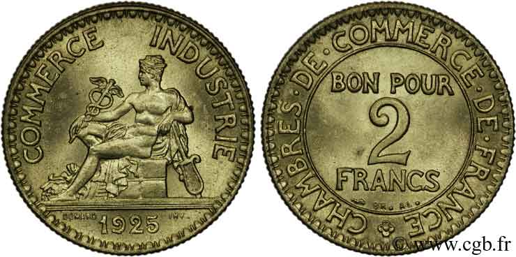 2 francs Chambres de Commerce 1925  F.267/7 MS63 