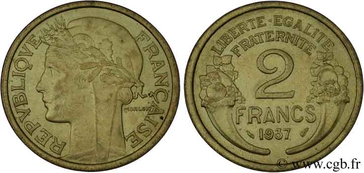 2 francs Morlon 1937  F.268/10 AU58 