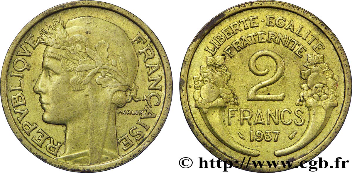 2 francs Morlon 1937  F.268/10 AU50 