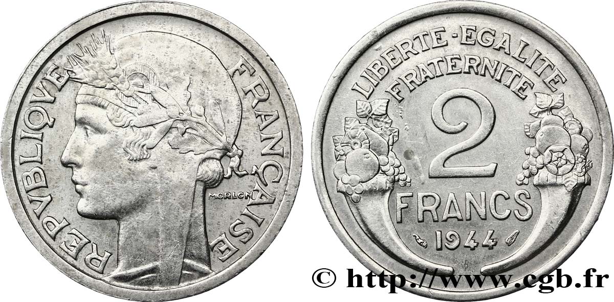 2 francs Morlon, aluminium 1944  F.269/4 SUP55 