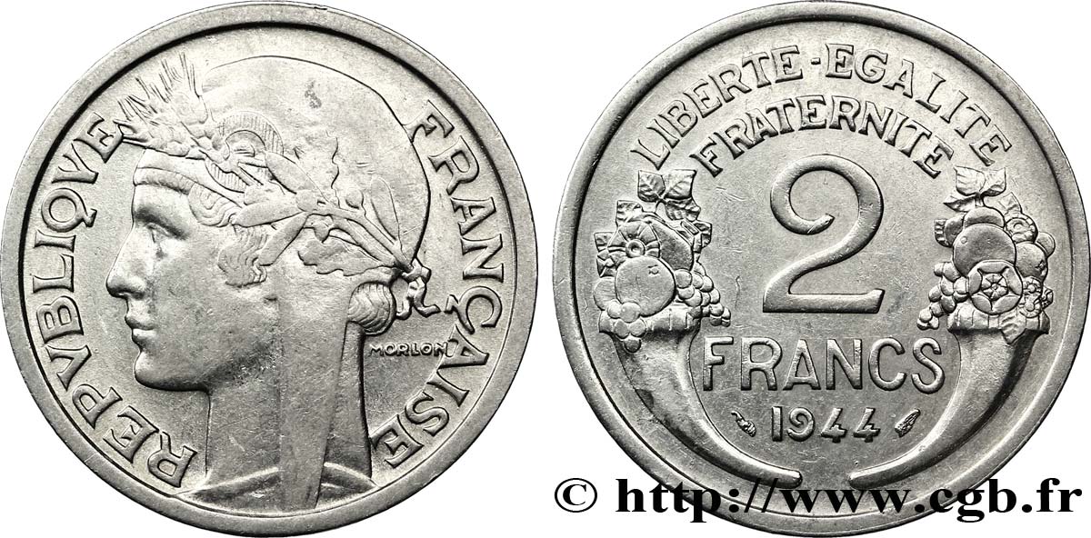2 francs Morlon, aluminium 1944  F.269/4 TTB50 