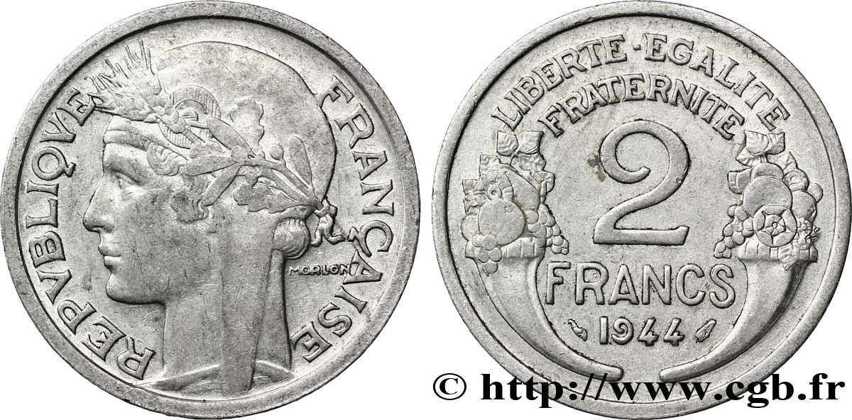 2 francs Morlon, aluminium 1944  F.269/4 TTB48 